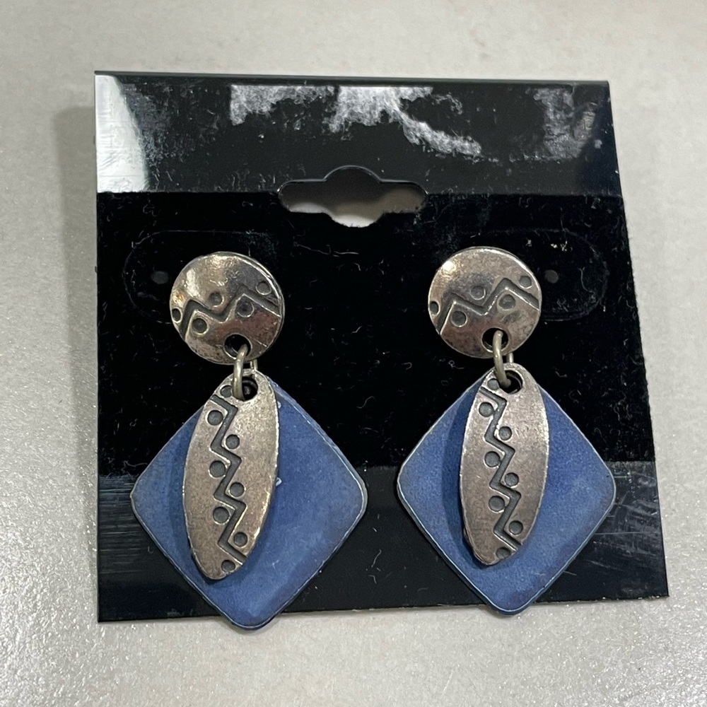 Gorgeous Estate Earrings, Newpro Mixed Metals Dangle Silver and Blue, New